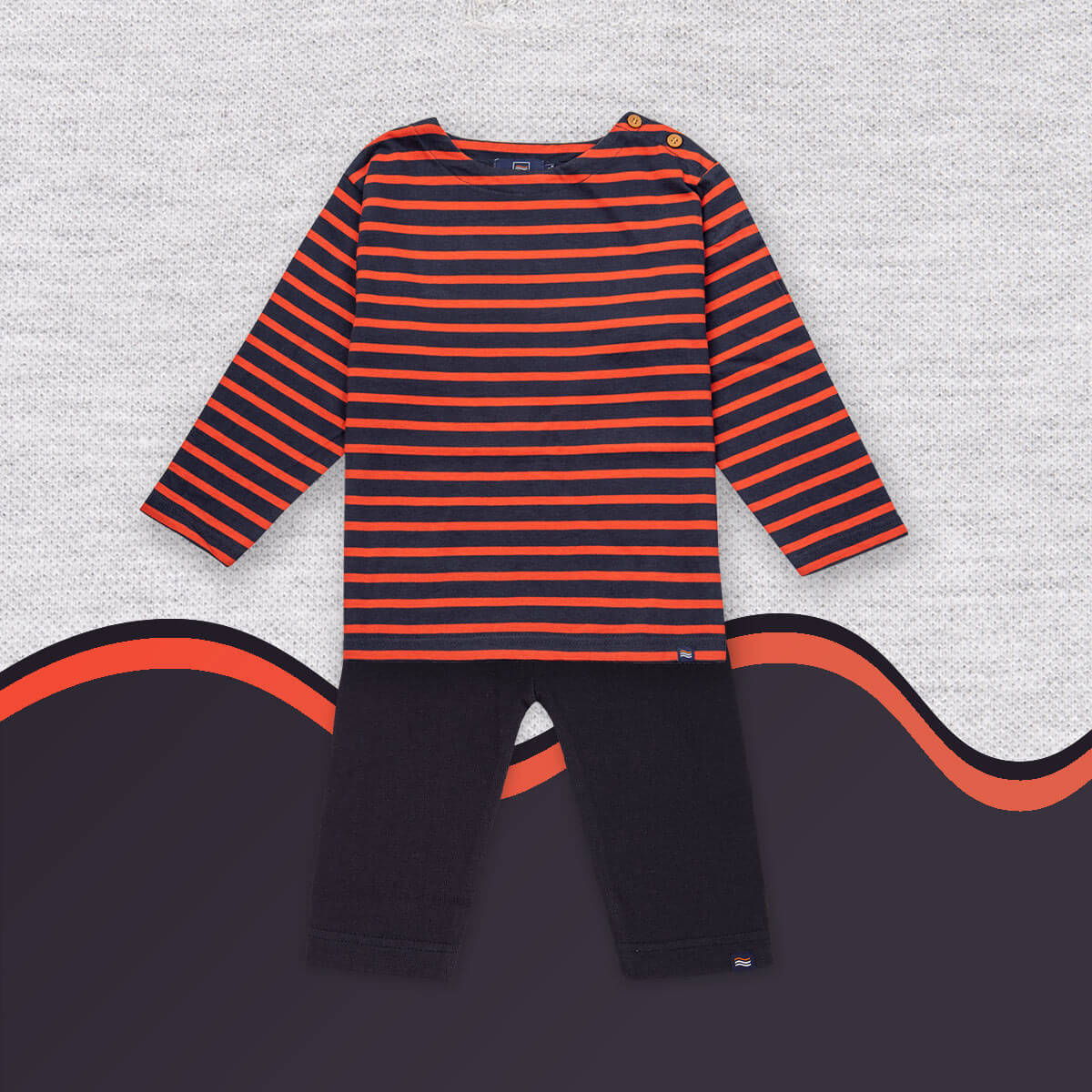 Look enfant All'Océan - Marinière Crevette marine / paprika & corsaire marine